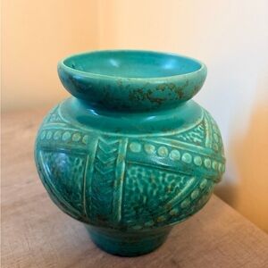 Vintage RumRill Red Wing Art Pottery Vase #593 Renaissance Pompeian Teal 1930s